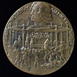 Medalha com o chefe de Giuliano De&39;Medici (1453-1478) comemorando a conspiração de Pazzi de 1478, verso (bronze) (para retro ver 119165)