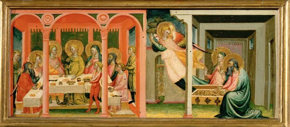 Cenas da história de Tobias: casa-se com Sara ... (pintura sobre madeira)