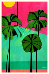 Céu Rosa e Palmeiras Tropicais