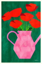 Papoilas vermelhas num vaso cor-de-rosa