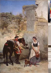 Cena au puits (Cena no Poço) - Peinture de Gottfried (Bogdan Pavlovich) Willewalde (1818-1903), huile sur toile