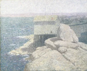 Aldeia piscatória chinesa, Monterey Bay, Califórnia (óleo sobre tela)
