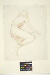 Modelo Crouching (tinta sobre papel)