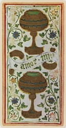 The Two of Cups, fac-símile de uma carta de tarô do deck &39;Visconti&39;, 1441-47