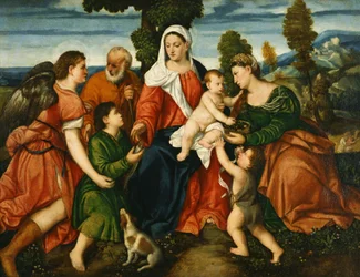 A Sagrada Família com Tobias e o Anjo, Santa Dorothy, Giovannino e o Milagre do Milho além