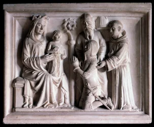 A Virgem apresentando Jesus a três pessoas (escultura