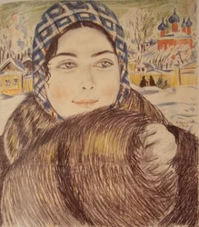 Uma esposa de comerciantes jovens em um lenço xadrez, 1919