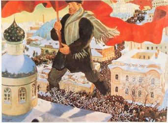 Bolchevique, segundo pintura de Boris Kustodiev, Rússia (litografia)