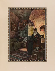 Pimen. Ilustração para o Drama Boris Godunov de A. Pushkin, 1927.