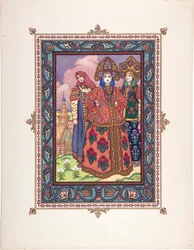 Vassilissa la Belle (Vassilissa la tres Belle) - Ilustração para o conto de fadas Vasilisa the Beautiful par Zvorykin, Boris Vasilievich (1872- depois de 1935), c. 1925 - Litografia colorida, 27,3x20,5 - Coleção Particular
