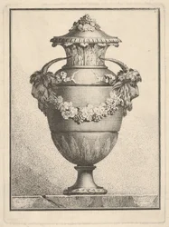 Projeto para um vaso coberto com duas cabeças de cabra e uma guirlanda, 1764.