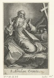 São Abraão de Edessa como um eremita S. Abraham Eremita (título no objeto) Eremitas (título da série) Sacra eremvs ascetarvm (título da série)