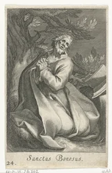 São Bonosso como Eremita Sanctus Bonosus (título no objeto) Eremitas (título da série) Sacra eremvs ascetarvm (título da série)