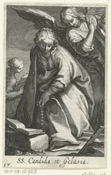 Santa Cândida e Santa Gelasia como eremitas com anjo
SS. Candida et Gelasia (título sobre o objecto)
Eremitesses (título da série)
Sacra Eremus Ascetriarum (título da série)