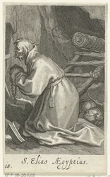 Santo Elias de Cesareia como um eremita S. Elias Aegyptius (título no objeto) Eremitas (título da série) Sacra eremvs ascetarvm (título da série)