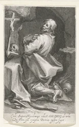 Heilige Jacobus van Nisibis als kluizenaar Cede sapor Nysibaenus (...) Persica foge do acampamento (título no objeto) Kluizenaars (título da série) No espelho sagrado (...) dá asas aos pais (título da série)