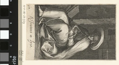 São João de Lycopolis como um eremita em sua cela S. Joannes in Lyco (título no objeto) Eremitas (título da série) Sacra eremvs ascetarvm (título da série)