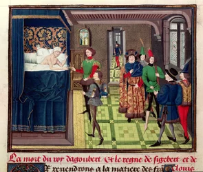Ms 5089-90 A morte do rei Dagoberto I (c. 603-639) de As Crônicas dos Imperadores, de David Aubert, 1462