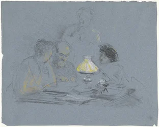 A. Grandmont e três figuras, leitura por lamplight