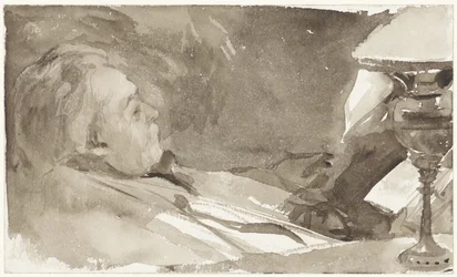 Retrato de Alphons Marie Antoine Joseph Grandmont, lendo por uma lâmpada