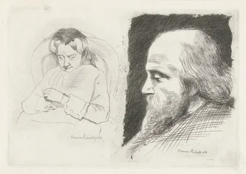 Mulher sentada e retrato de um homem