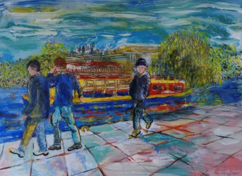 Boys on the Towpath (acrílico sobre papel)