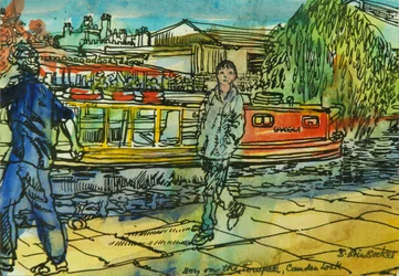 Rapazes no caminho do reboque, Camden Lock (aguarela sobre papel)