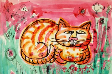 Gato (cor de poster acrílico e tintas coloridas)