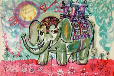 Elefante (cor de poster acrílico e tintas coloridas)