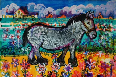 Cavalo (cor de poster acrílico e tintas coloridas)