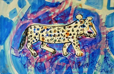 Leopardo (cor de poster acrílico e tintas coloridas)