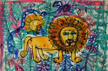 Leão (cor de poster acrílico e tintas coloridas)