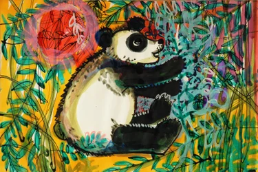 Panda (cor de poster acrílico e tintas coloridas)