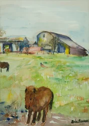 Pônei na Fazenda Meadow, East Green, 1980 (wc no papel)