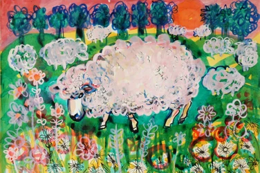 Ovelhas (cor de poster acrílico e tintas coloridas)