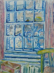 A janela do quarto (óleo e pastel no papel)
