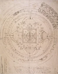 Esboço de uma mandala (caneta e tinta no papel)