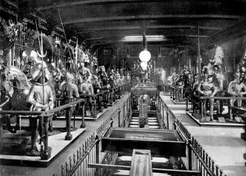 O Henry VIII Horse Armory, o machado de decapagem e o bloco, Torre de Londres, 1890
