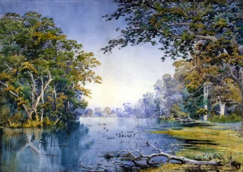 Um rio arborizado (aguarela)