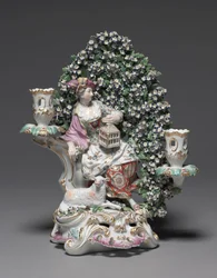 Candelabro com Shepherdess, fabricante Derby Porcelain Factory