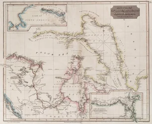 Gráfico das descobertas de Ross, Parry e Franklin no Ártico durante 1818-1827, c.1830 (gravura a cores)