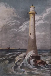 Farol de Eddystone, ao largo de Plymouth, finais do século XIX (cor litho)