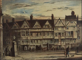 Holborn Bars, comprado e restaurado pela Prudential Assurance Co, c.1884 (cor litho)