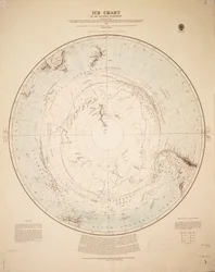 Carta do gelo do hemisfério sul compilada a partir das viagens de Cook 1772-5, Bellingshausen 1819-21... e Shackleton 1908-9