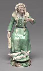 Old Woman Feeding Chickens, Staffordshire Factory, c.1770 (barro)
