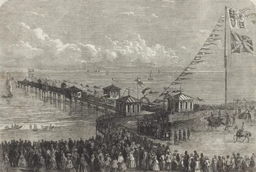 Abrindo um cais à beira-mar britânico (gravura)