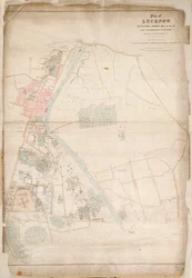 Planta de Lucknow, traçada a partir de um levantamento realizado em 1856 pelo tenente Moorsom, 52.º de infantaria ligeira. (Apresentada pelo capitão Moorsom, C.E.), c.1856