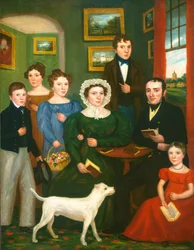 Retrato de uma família desconhecida com um Terrier, c.1825-1835 (óleo sobre tela)