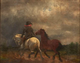 Cavaleiro com Dois Cavalos (óleo sobre tela)
