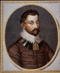Sir Francis Drake, comerciante e corsário (gravura colorida)